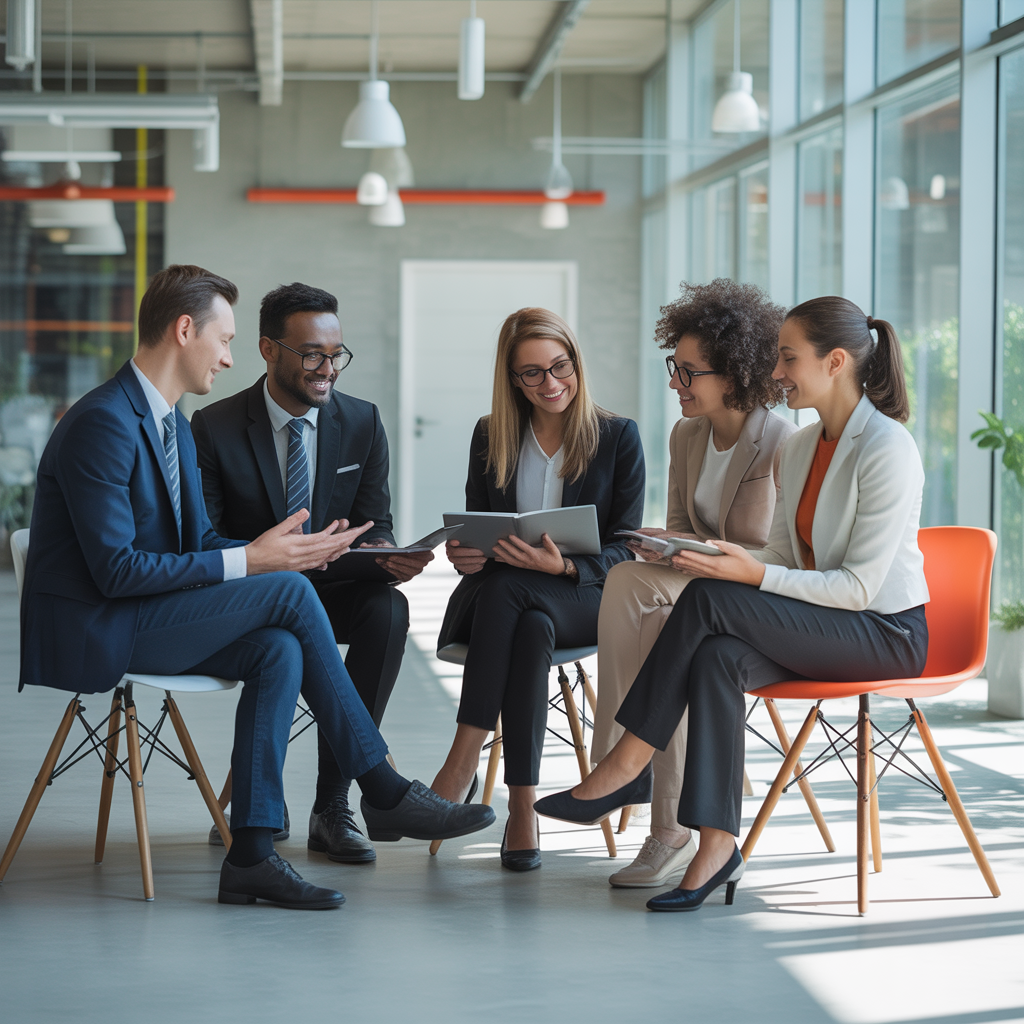 Équipe de coaching discutant d'une stratégie de développement personnel
